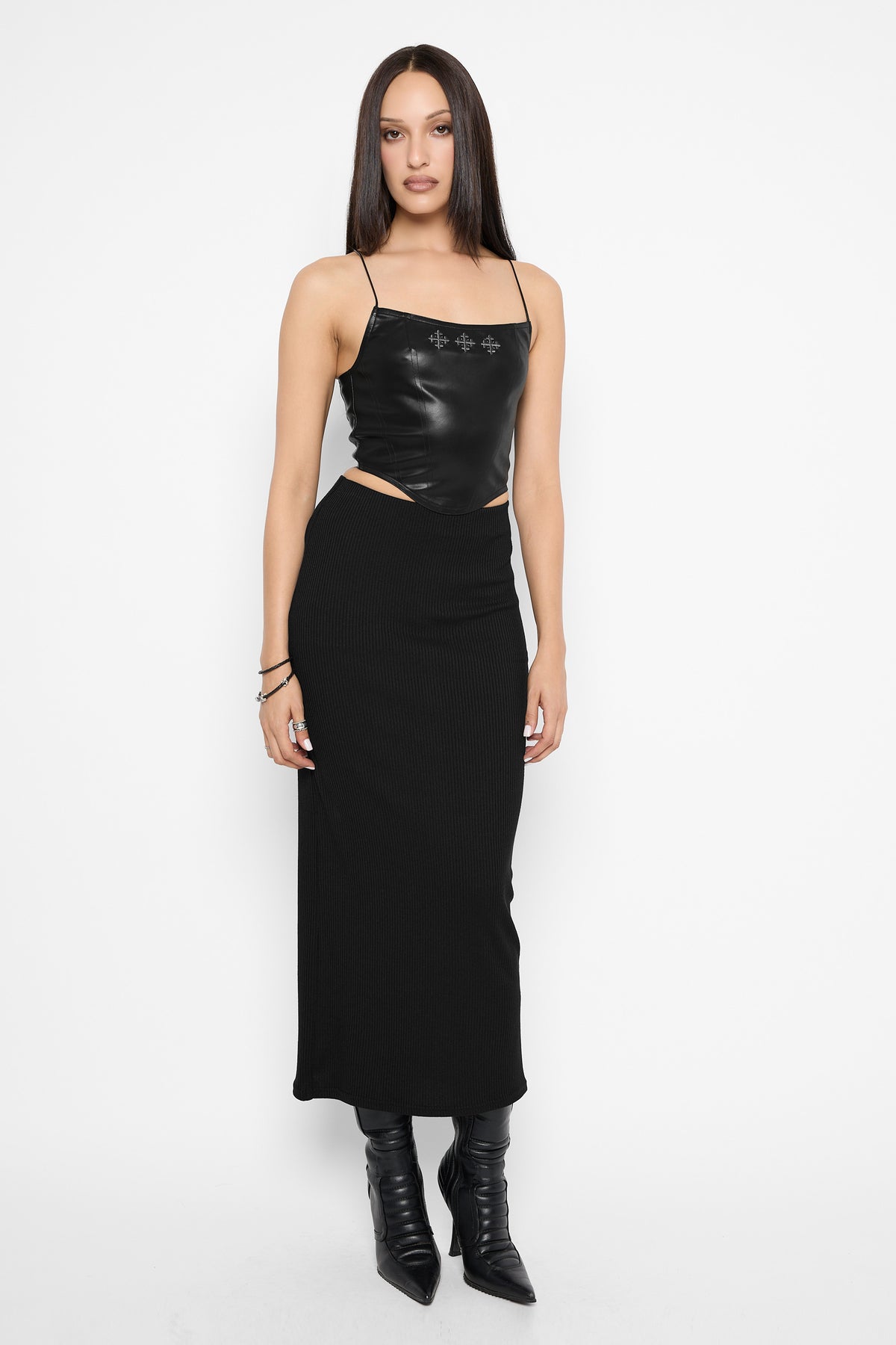 Fleur Faux Leather Lace-Up Top