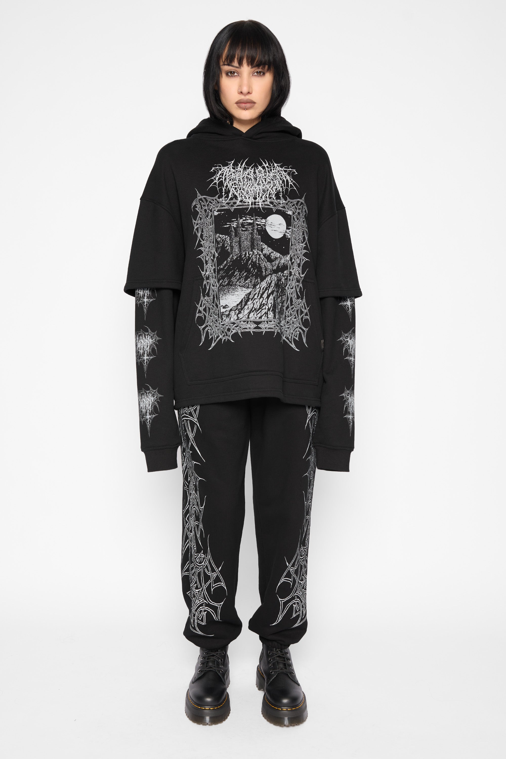 Midnight Oversized Layered Pullover Hoodie
