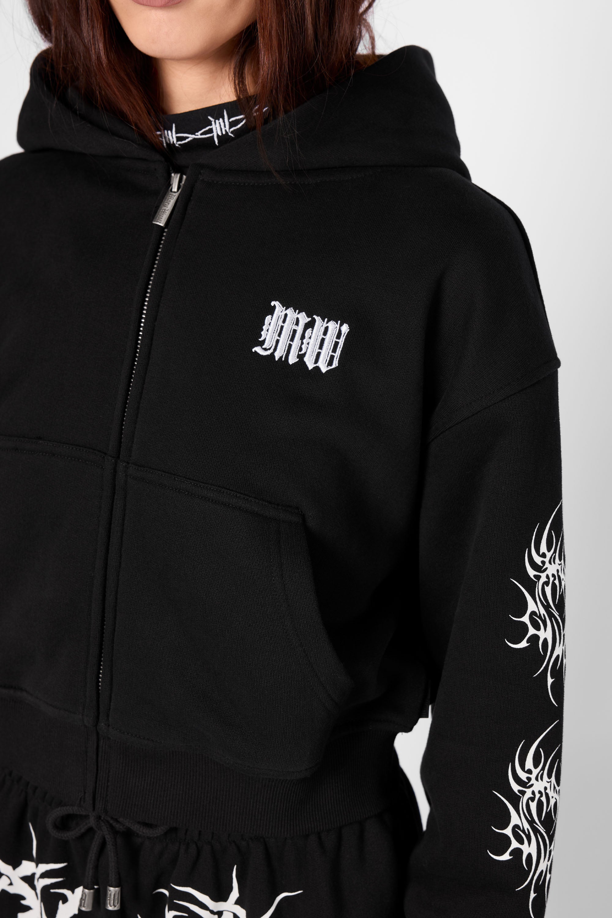 Nephilim Cropped Zip Hoodie-Mary Wyatt London