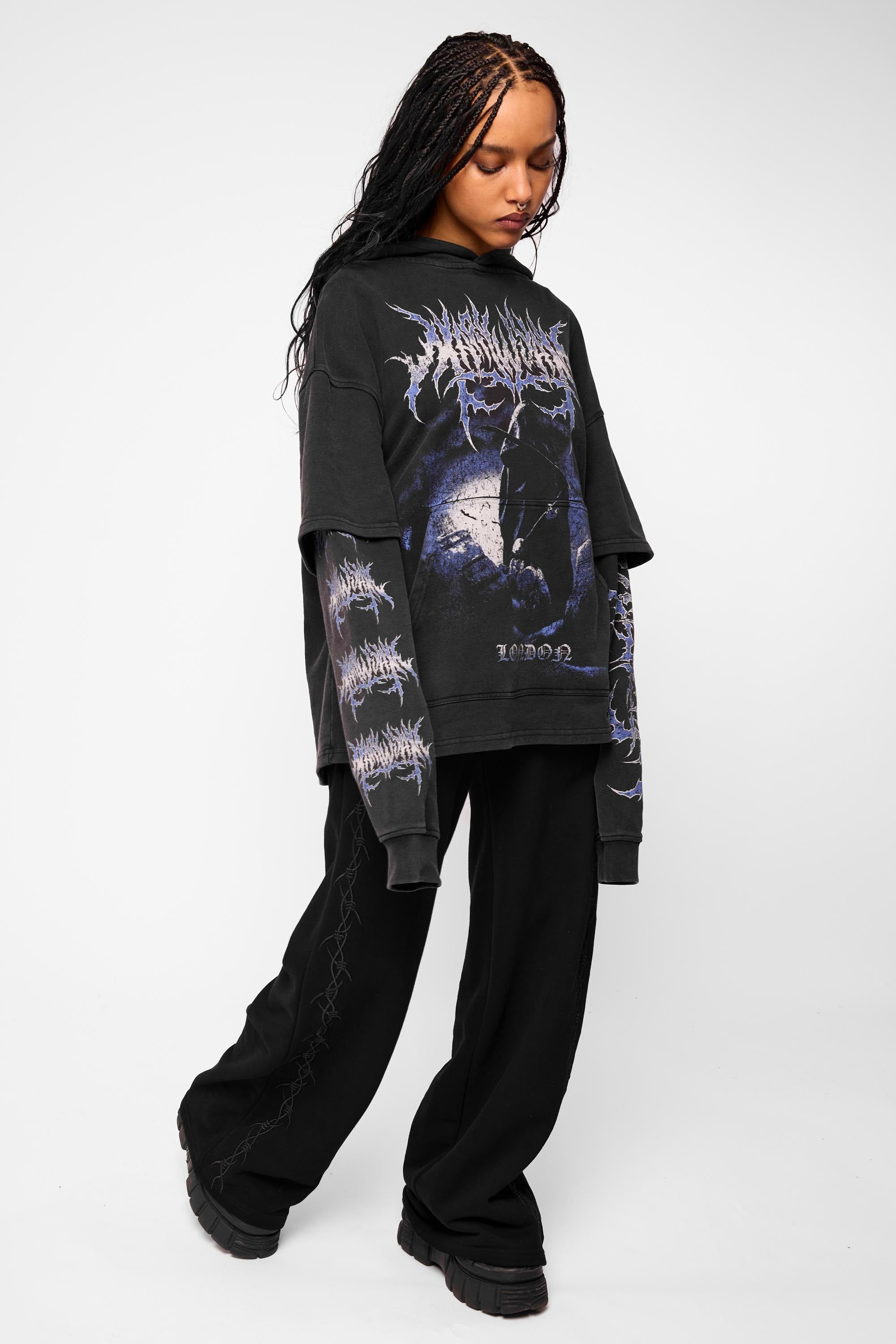 Descent Oversized Layered Pullover Hoodie-Mary Wyatt London