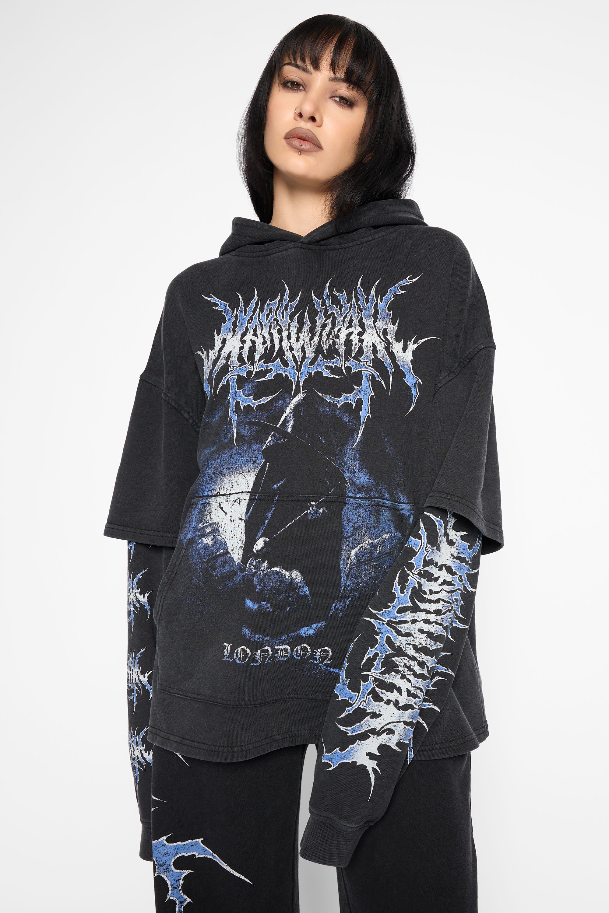 Descent Oversized Layered Pullover Hoodie-Mary Wyatt London