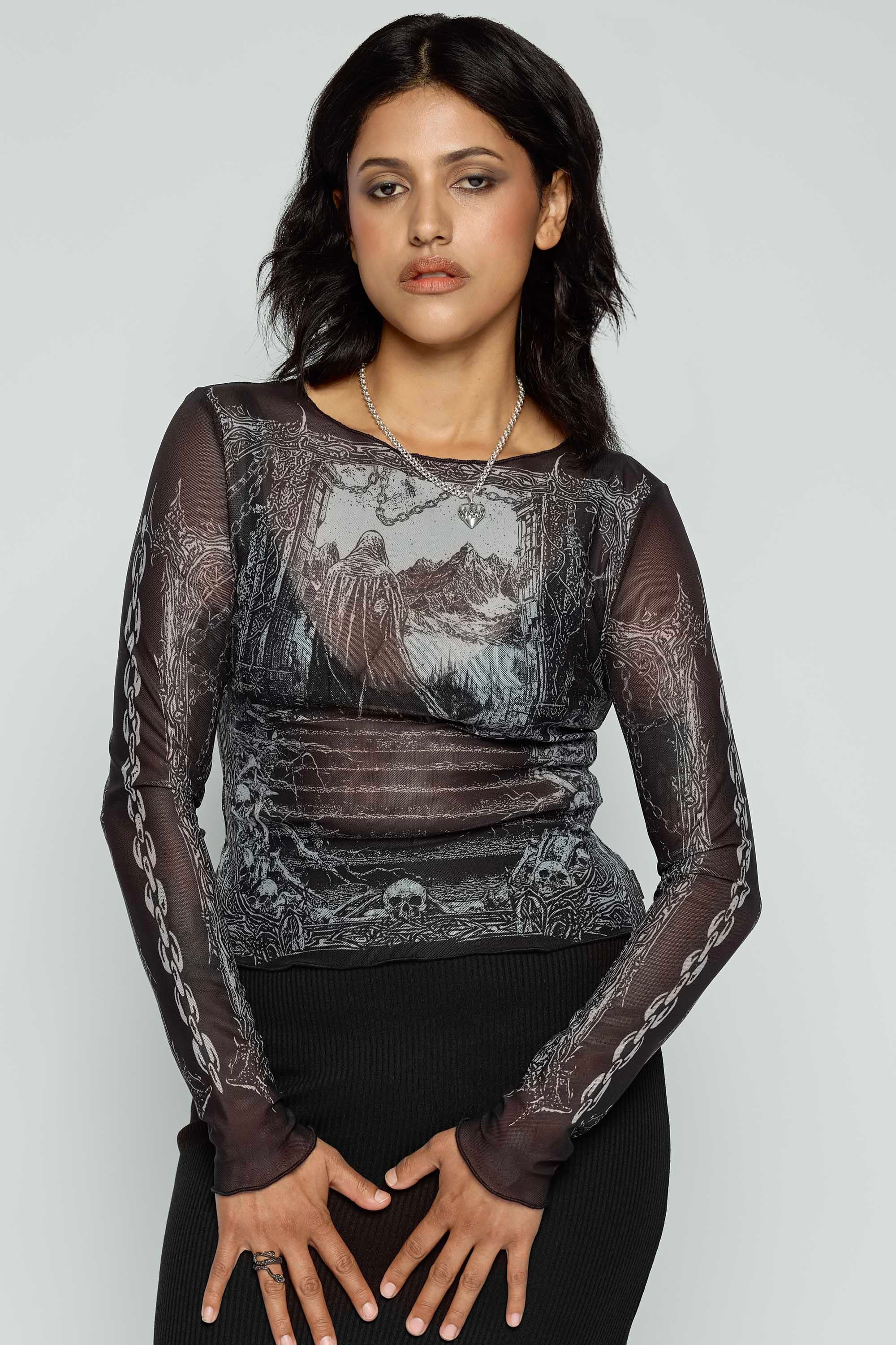 Keres Long Sleeve Mesh Top