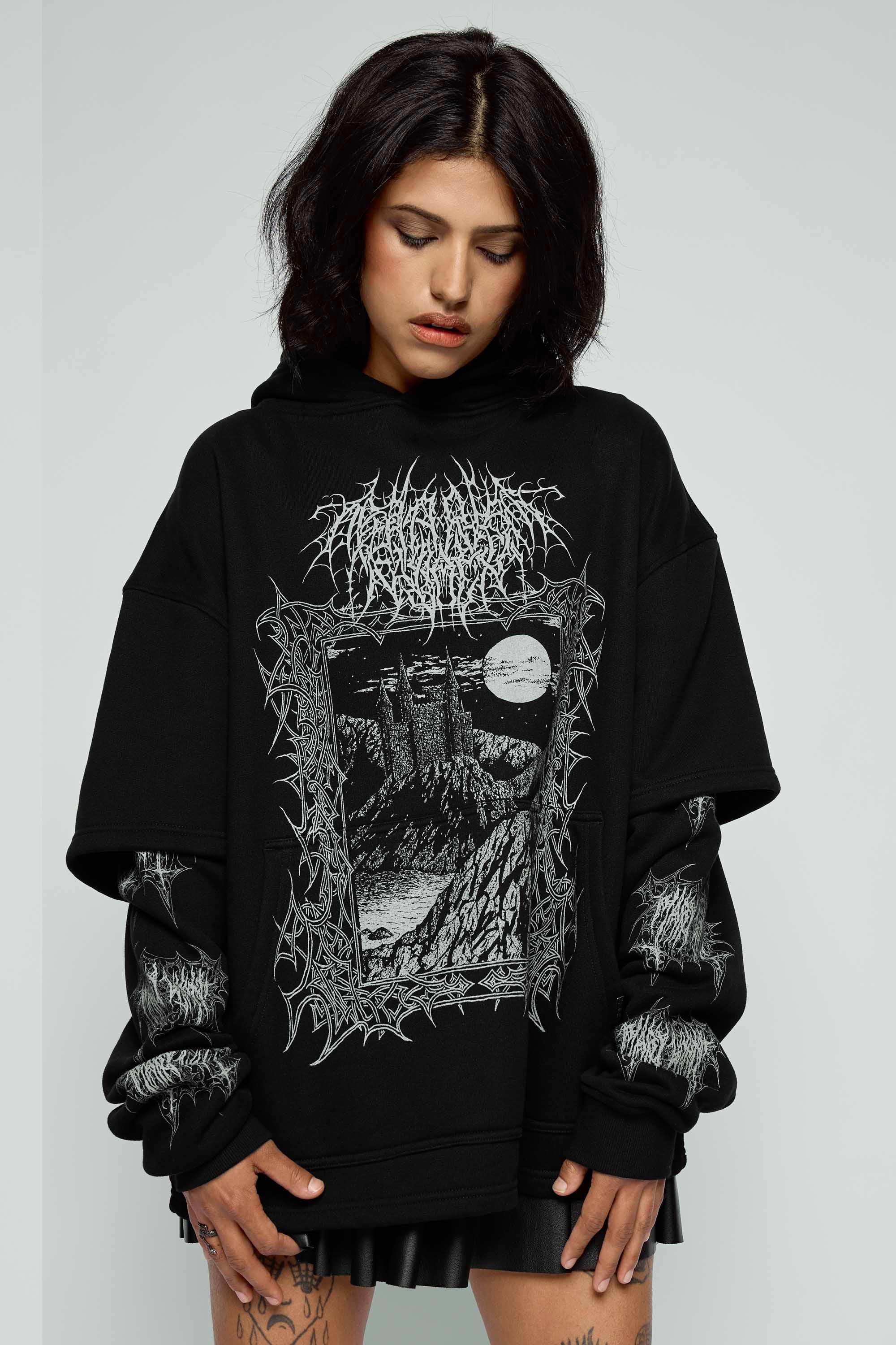 Midnight Oversized Layered Pullover Hoodie