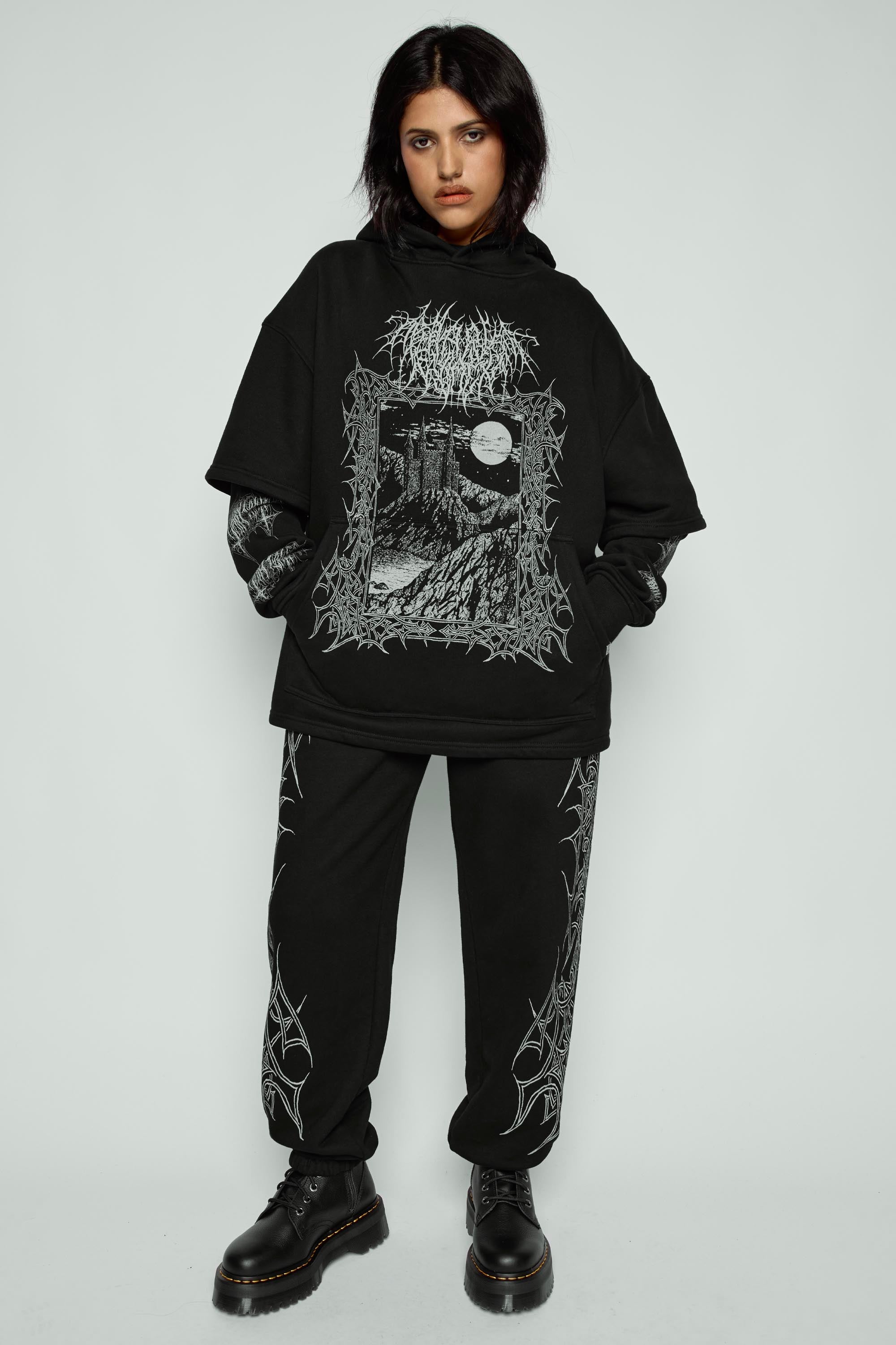 Midnight Oversized Layered Pullover Hoodie