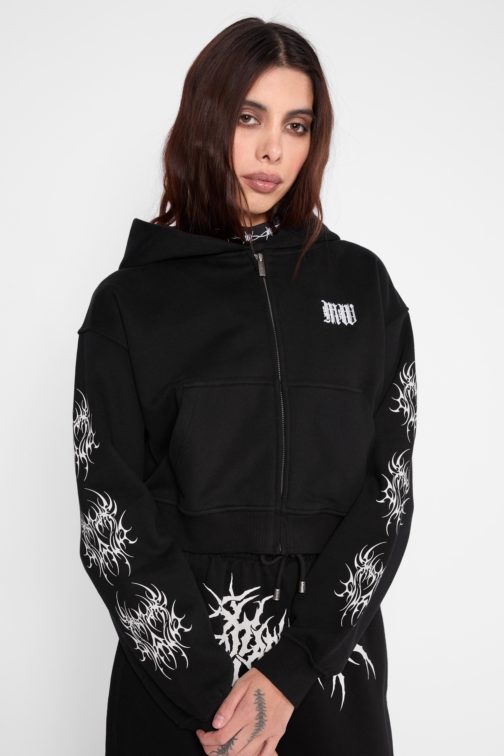 Nephilim Cropped Zip Hoodie-Mary Wyatt London