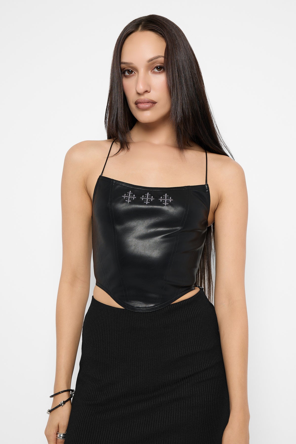 Fleur Faux Leather Lace-Up Top