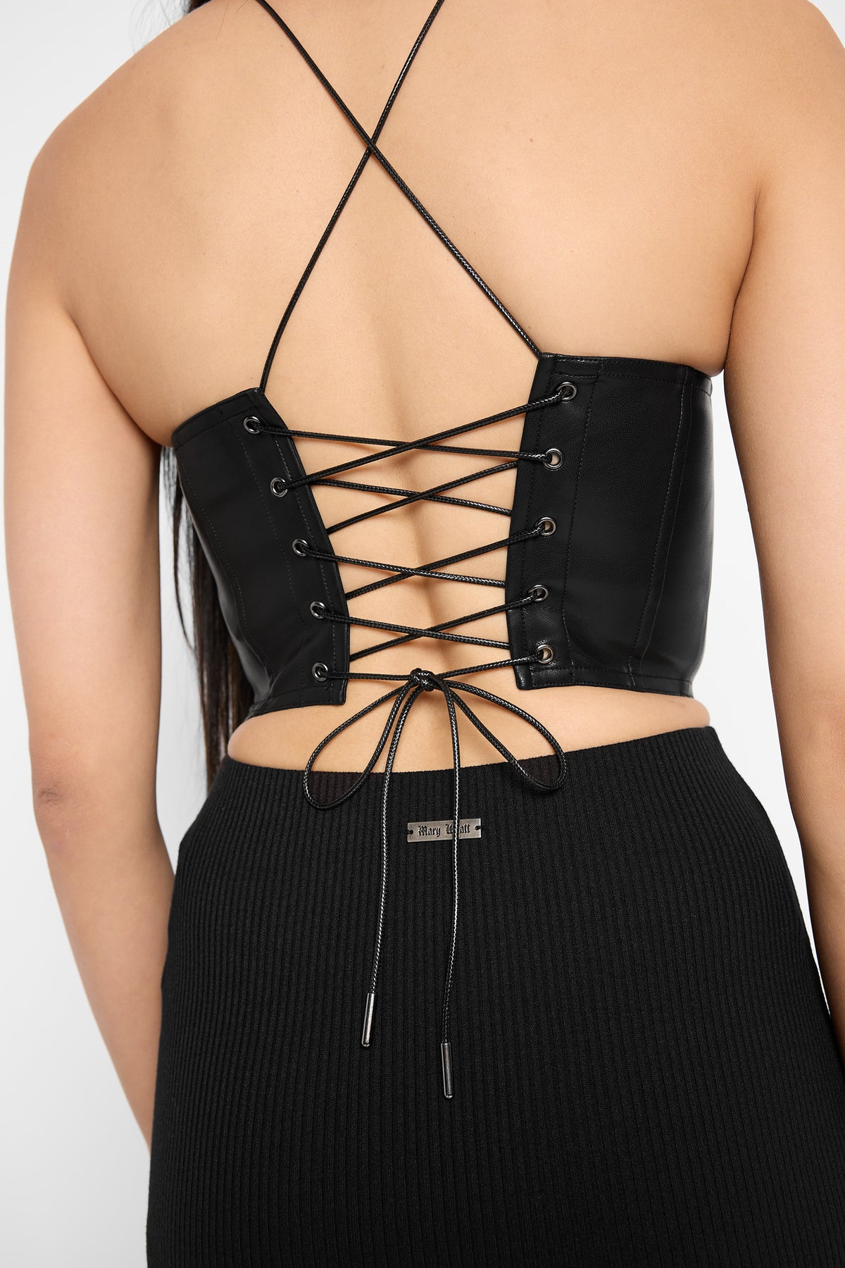 Fleur Faux Leather Lace-Up Top