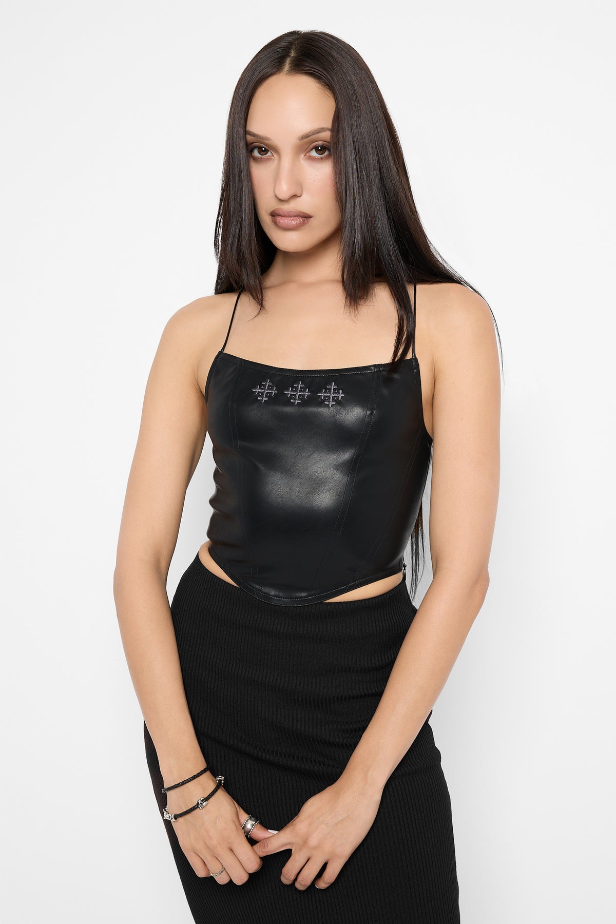 Fleur Faux Leather Lace-Up Top