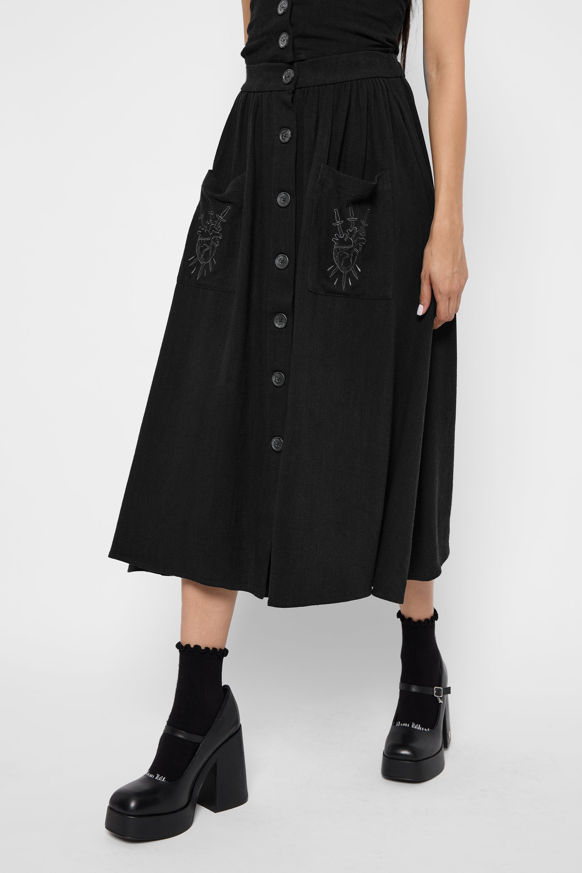 Kassandra Linen Button-Up Midi Skirt