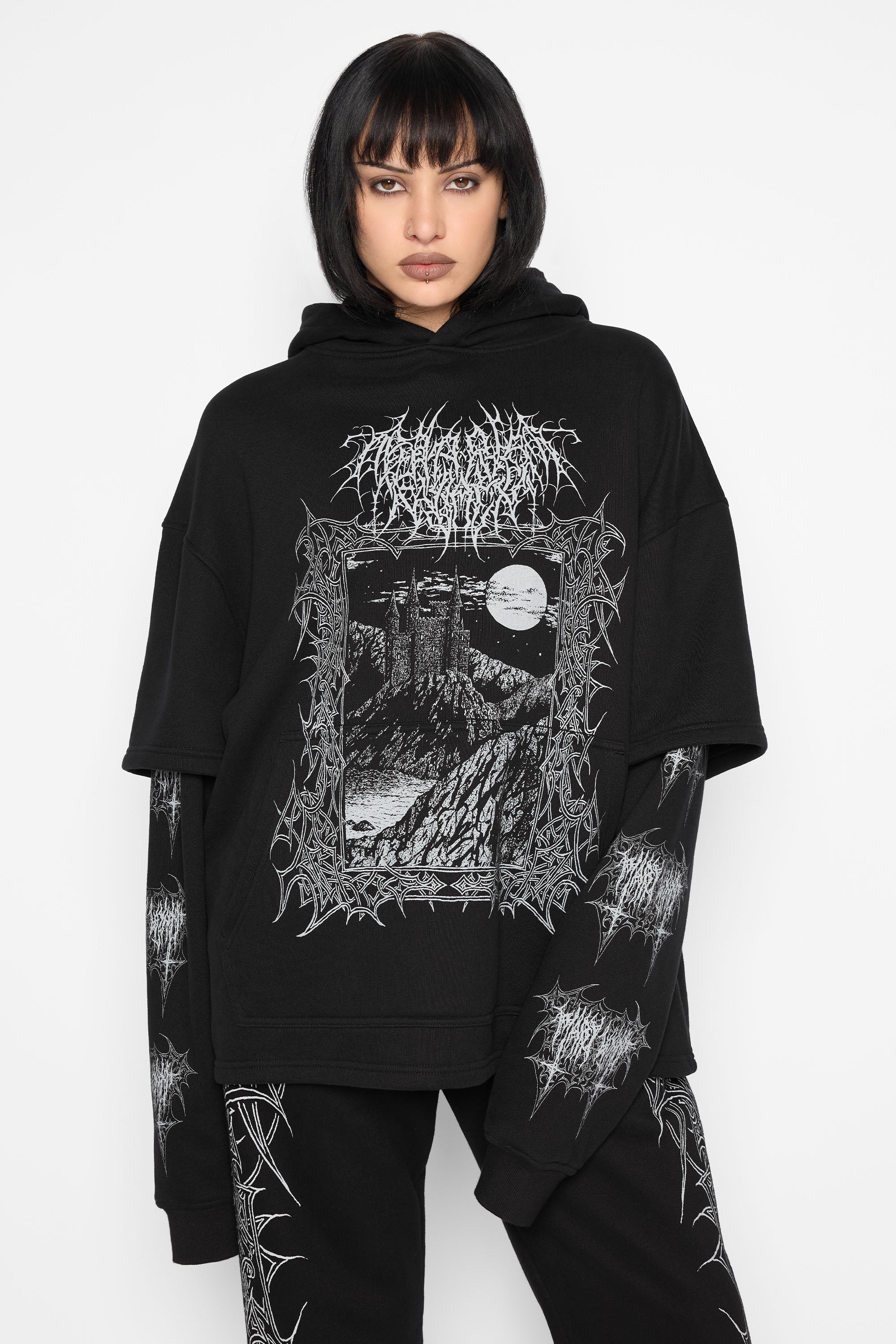 Midnight Oversized Layered Pullover Hoodie