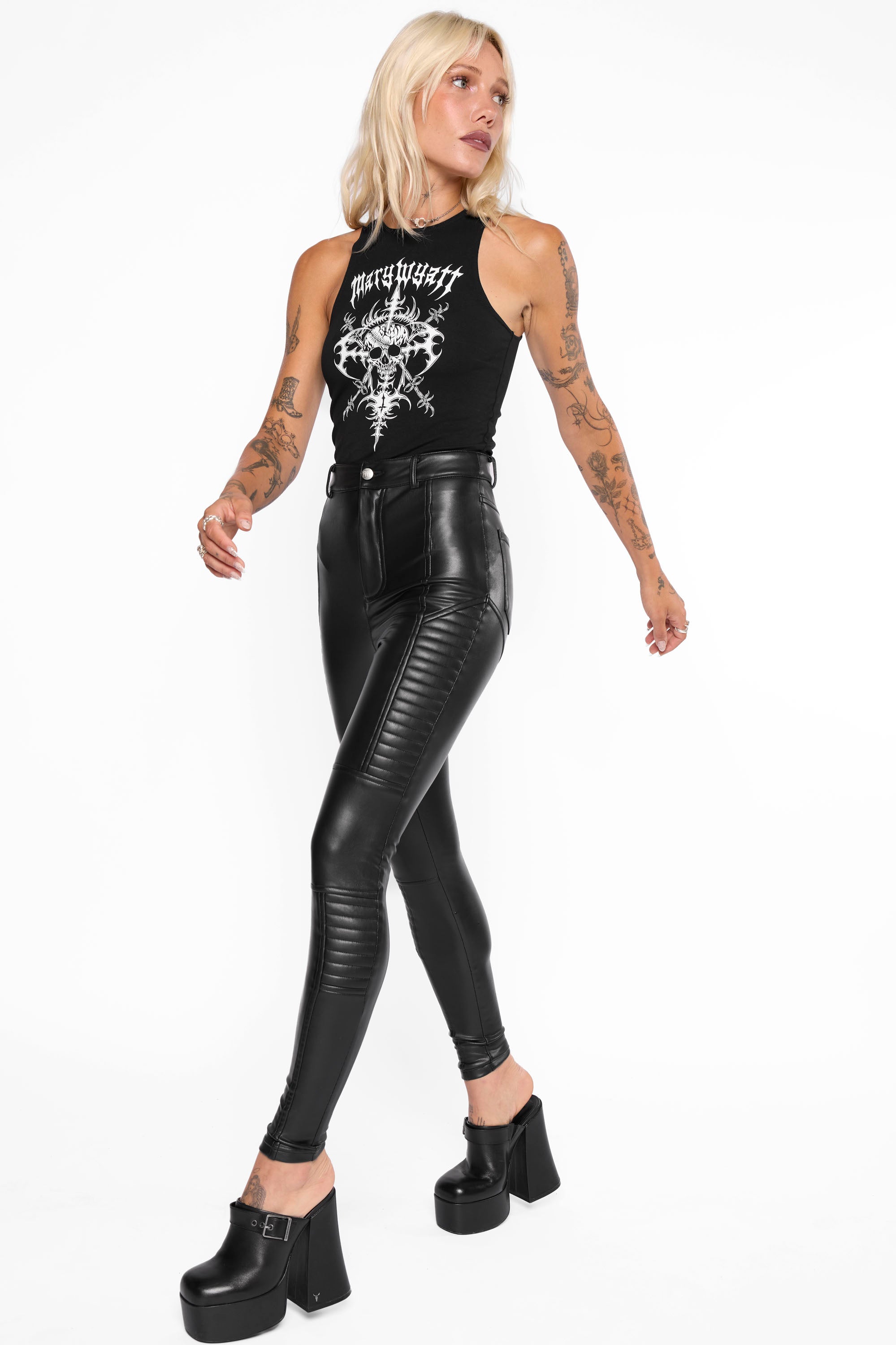 Imogen Faux Leather Biker Pants-Mary Wyatt London
