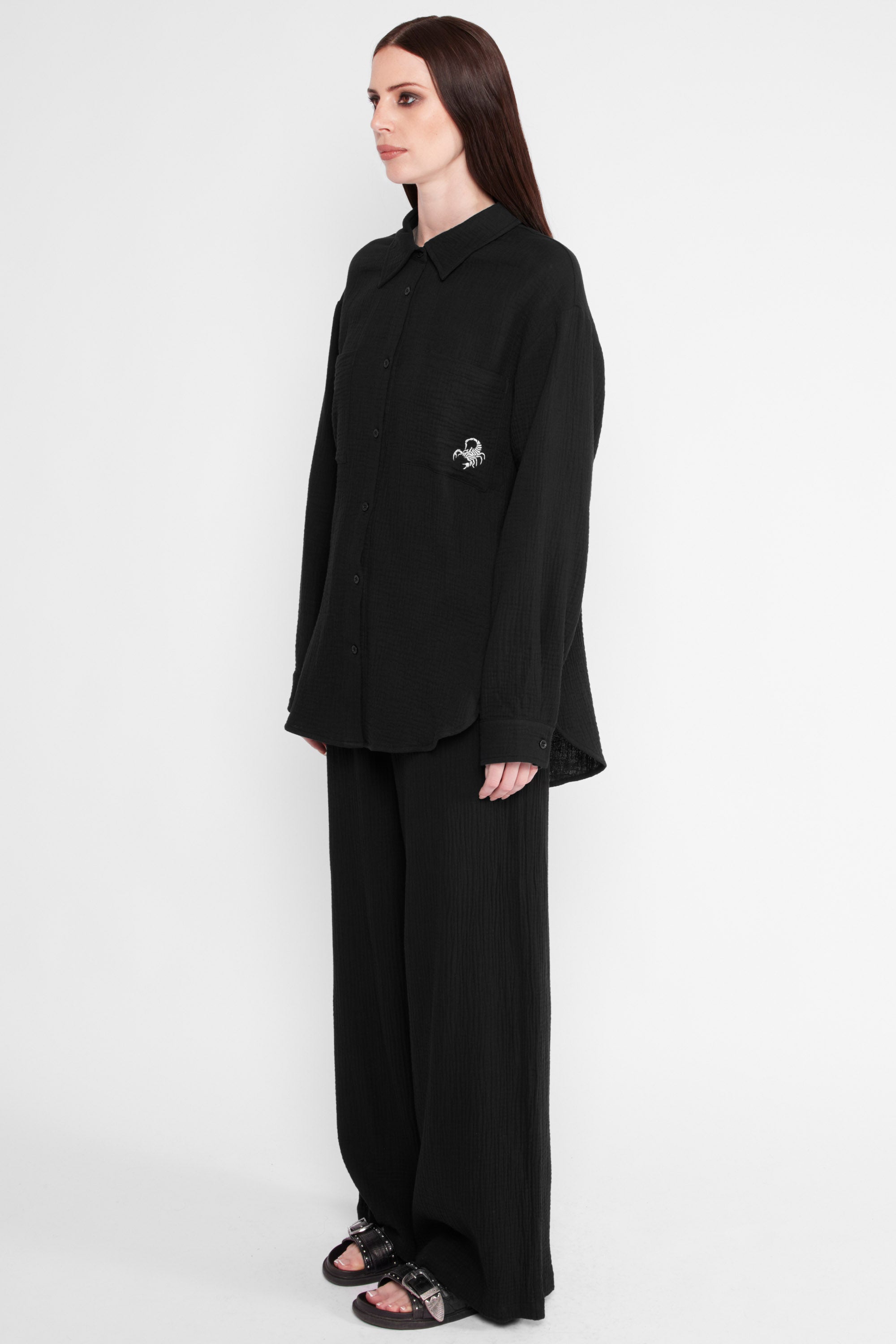 Kali Drawstring Cotton Wide Leg Trousers