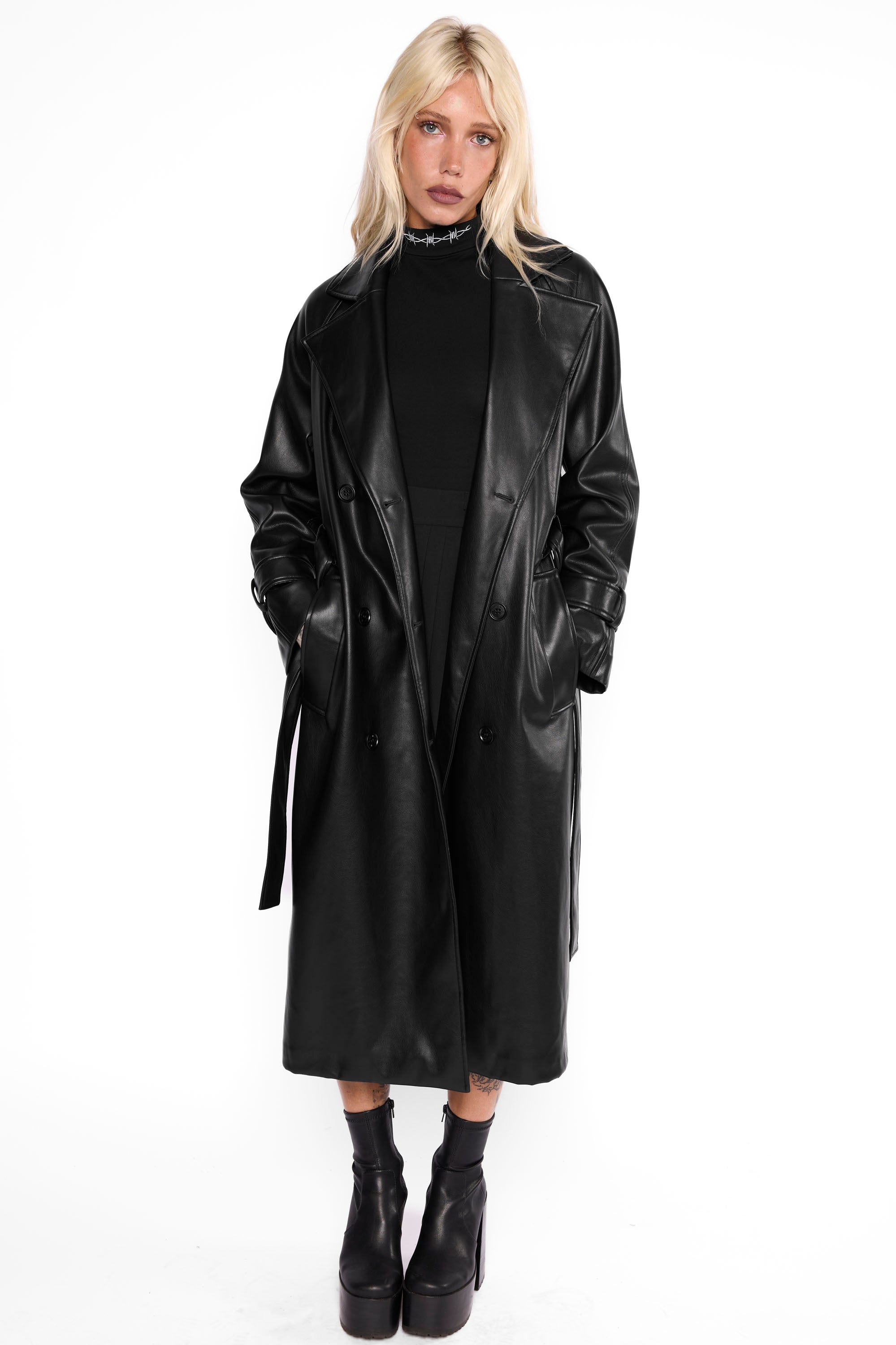 Mara Oversized Faux Leather Trench Coat-Mary Wyatt London