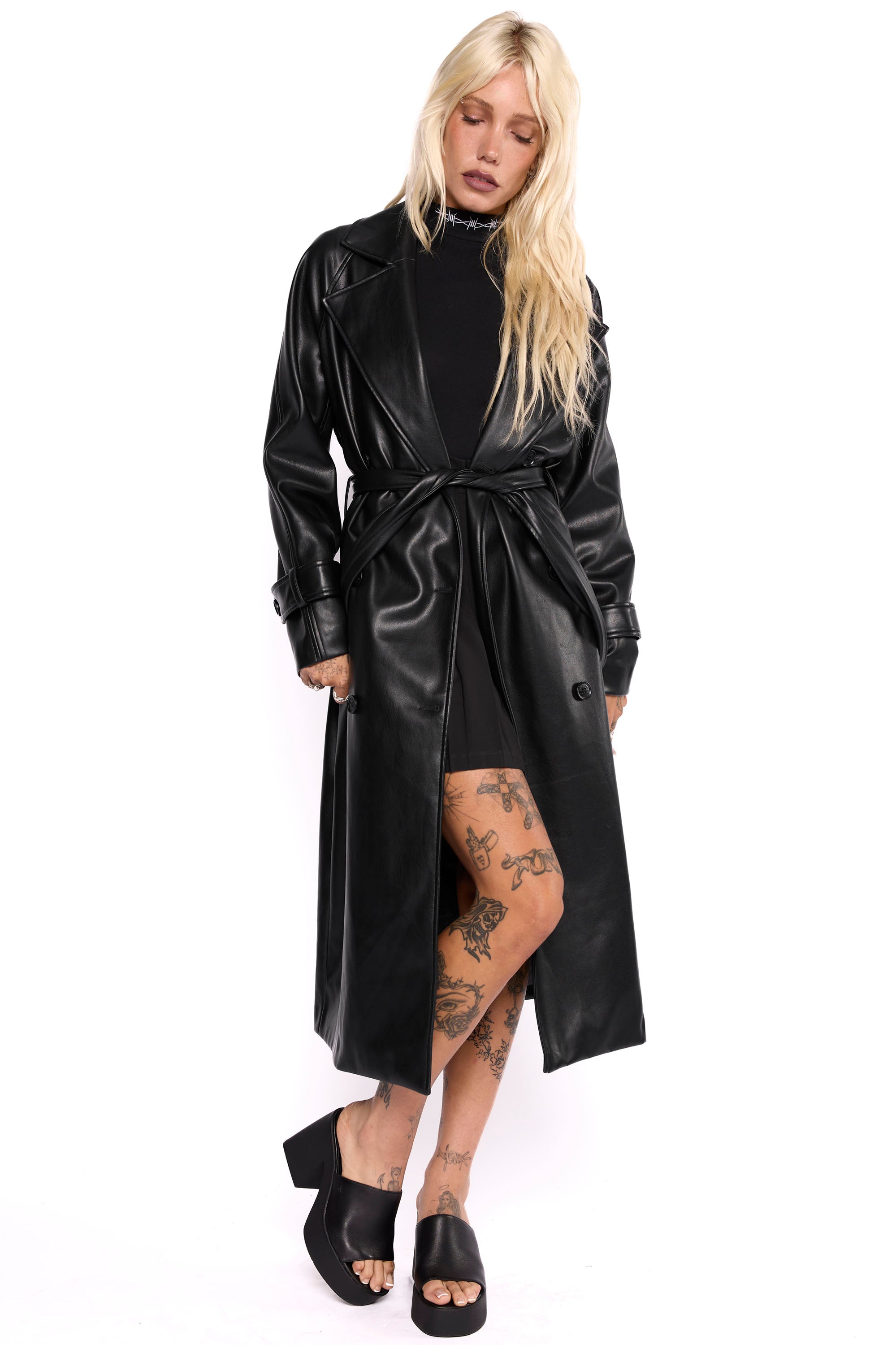 Mara Oversized Faux Leather Trench Coat-Mary Wyatt London