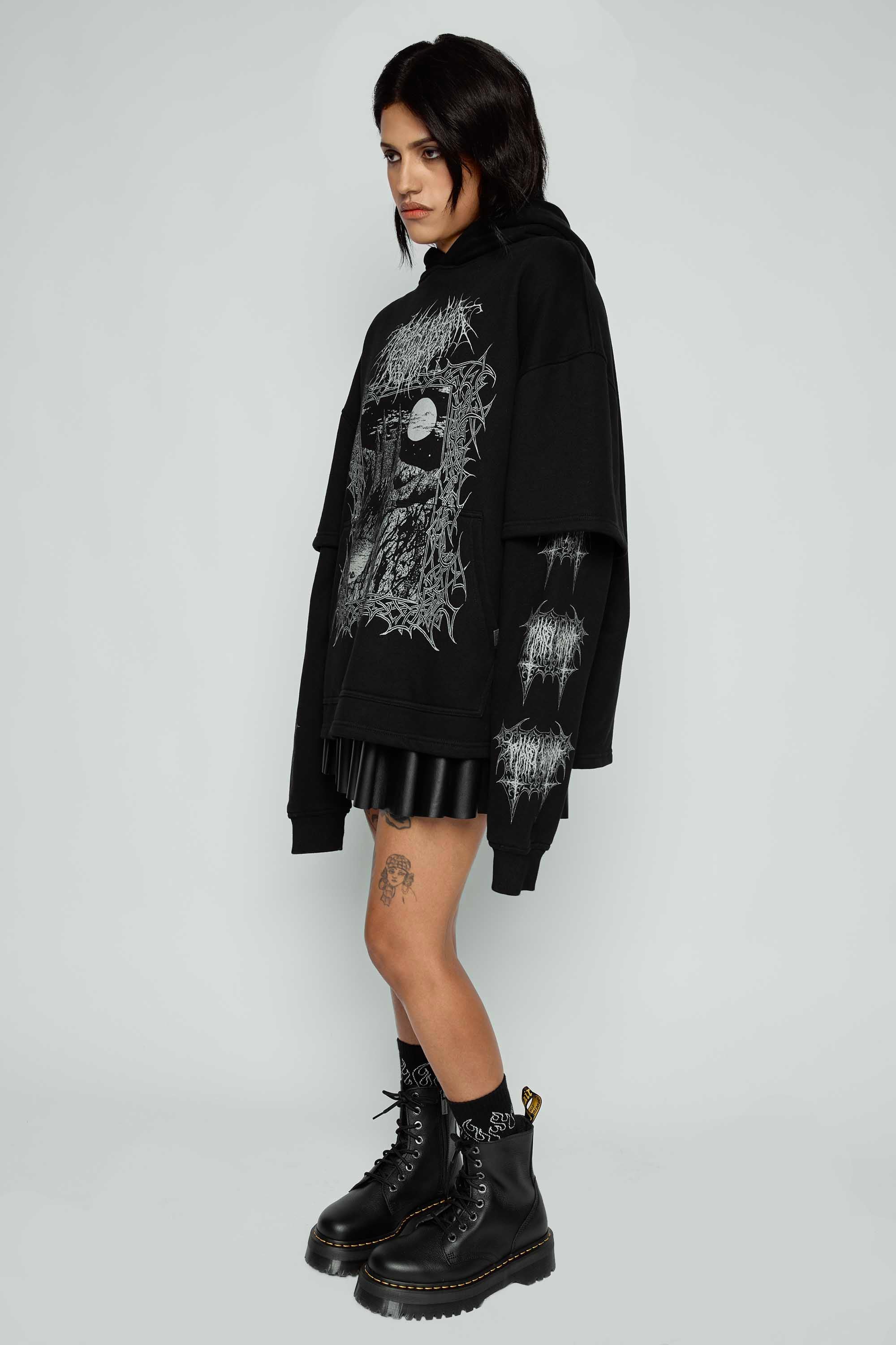 Midnight Oversized Layered Pullover Hoodie
