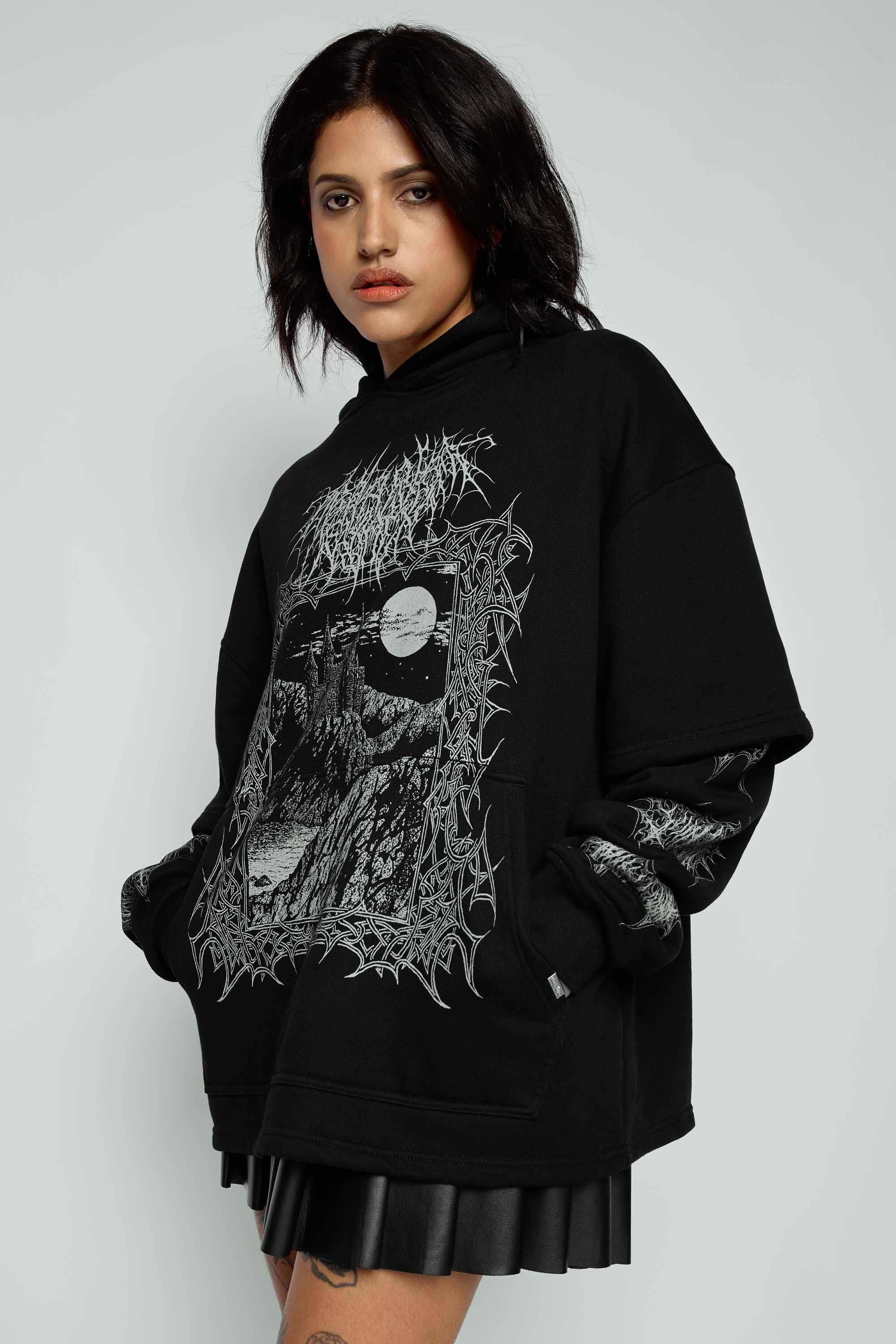Midnight Oversized Layered Pullover Hoodie
