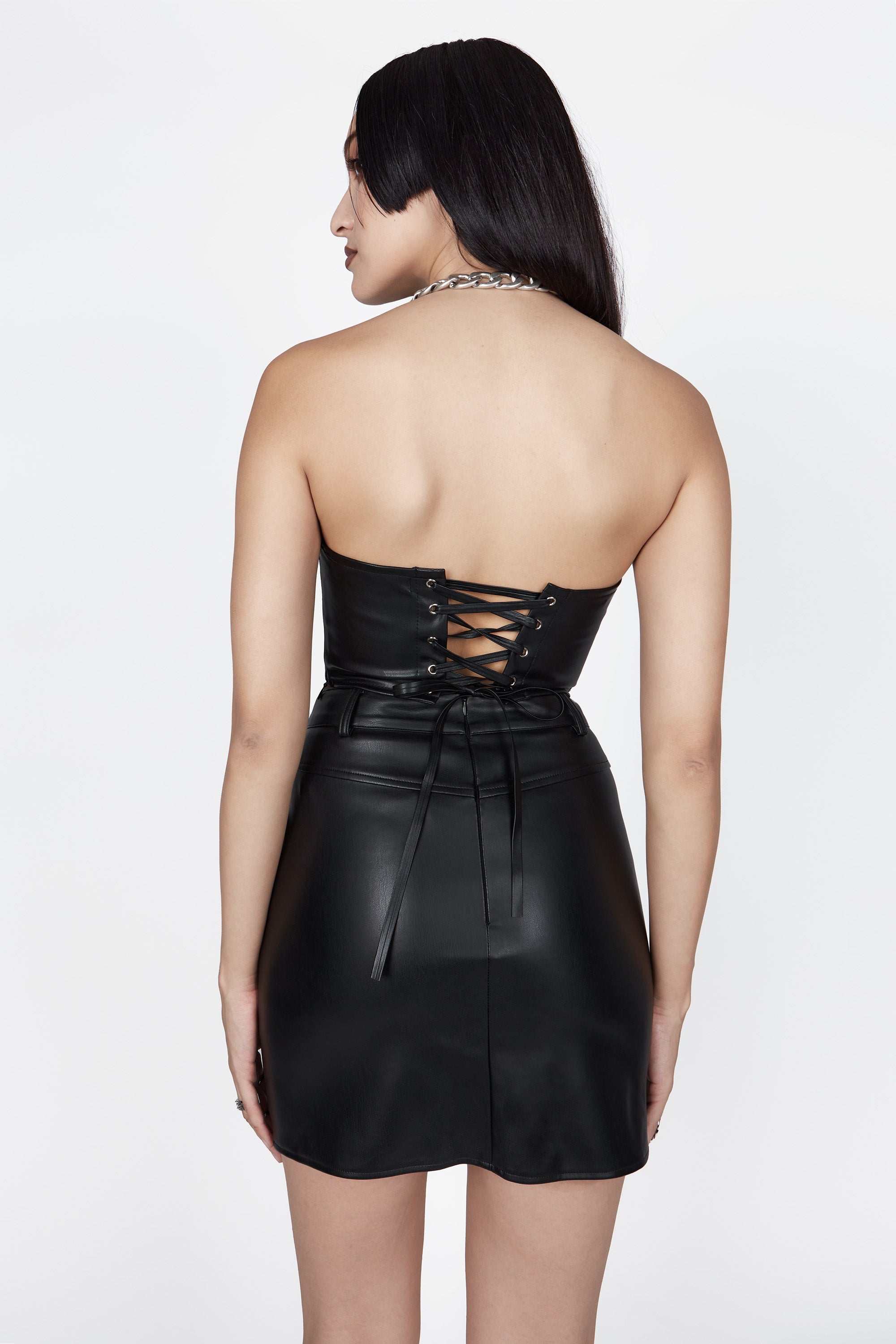 Selene Faux Leather Lace-Up Corset Top - Mary Wyatt London