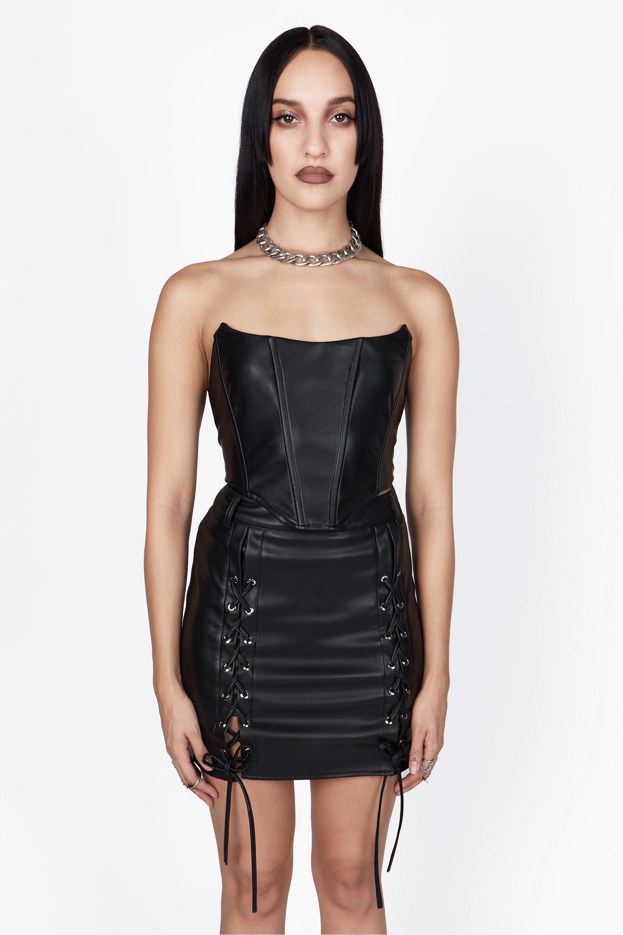 Selene Faux Leather Lace-Up Corset Top - Mary Wyatt London