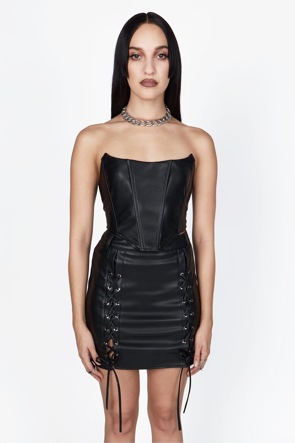 Mary Wyatt London - Selene Faux Leather Lace-Up Corset Top